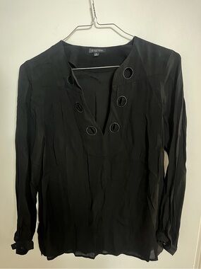 Etcetera Black Long-Sleeve V-Neck Blouse with Grommet Trim